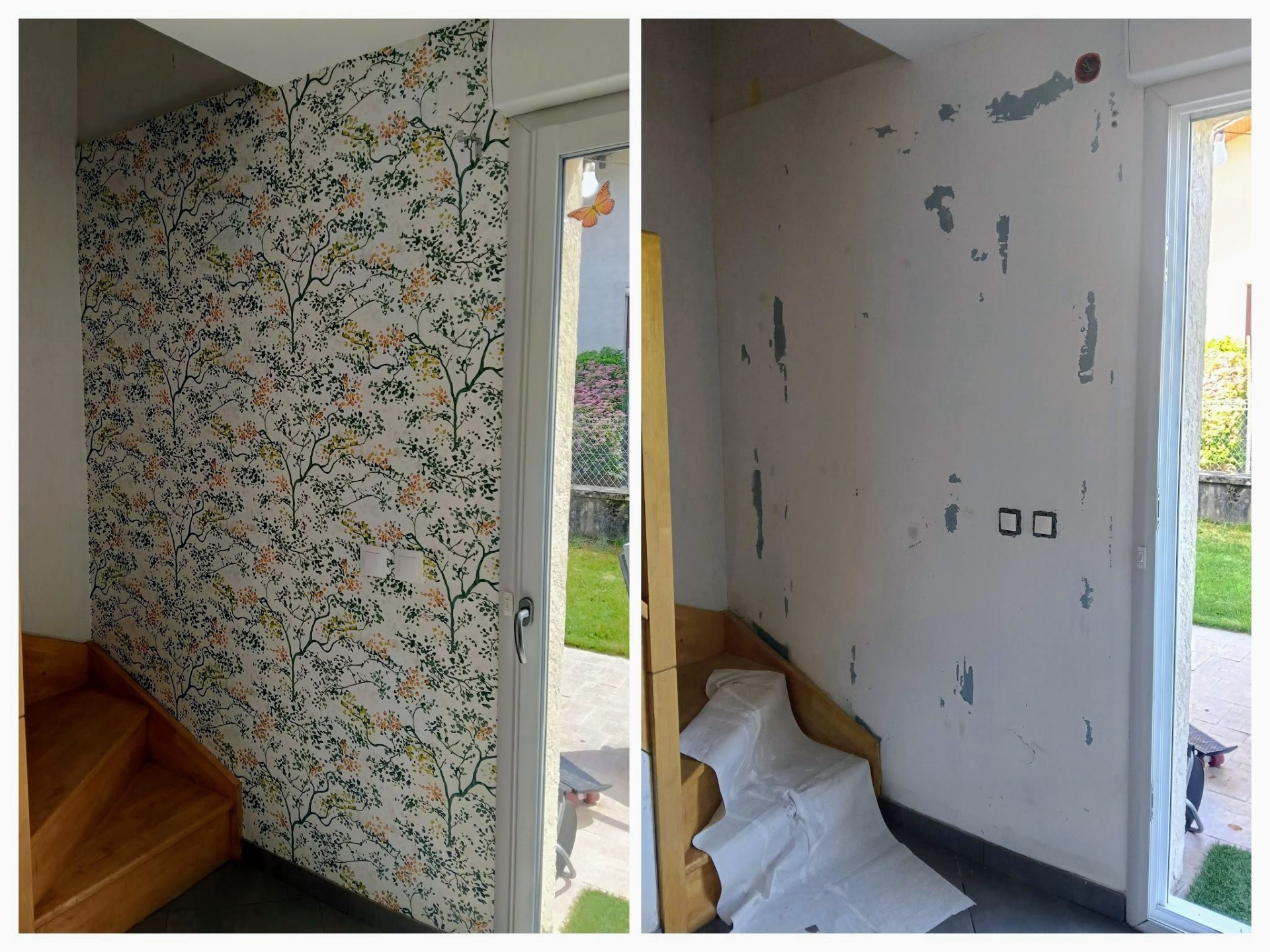 Pose de papier peint dans un salon avec baie vitrée — Chambéry